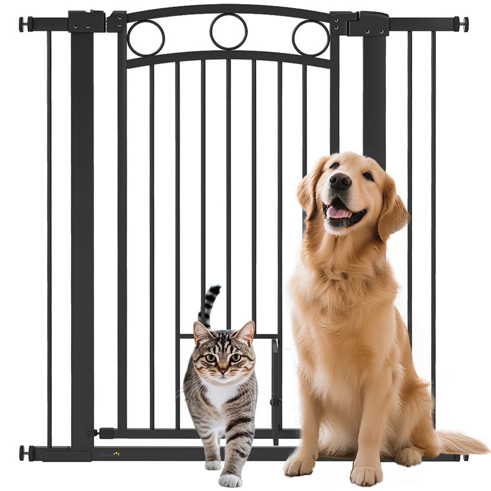 Barrière haute pour chien métal noire 76-104 x 106 cm avec porte pour chat - comfortxl outdoor living