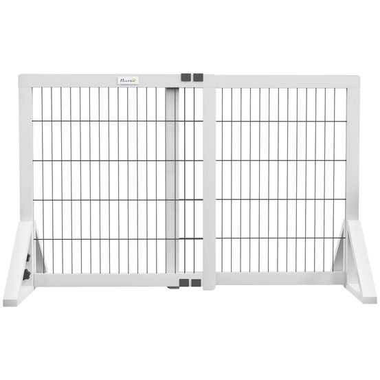 Barrière de séparation bois pin chiens maison largeur réglable 106x67cm blanc