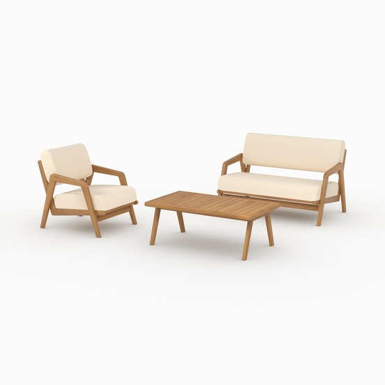 Siargao-salon de jardin 3 places en tissu beige clair et bois d'acacia