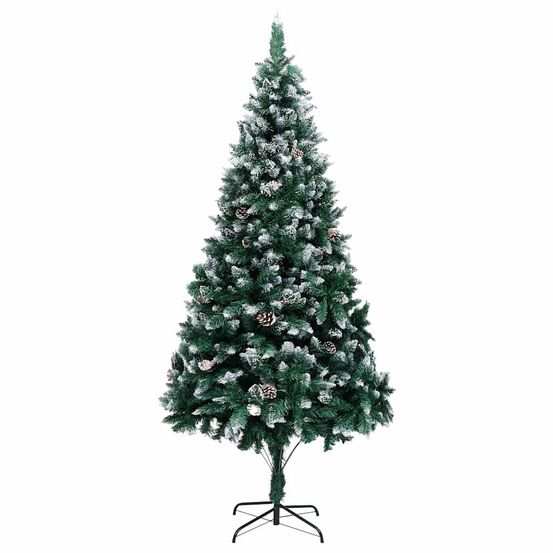 Sapin de noël artificiel pvc effet neige et pommes de pin pour salon vert 240 cm