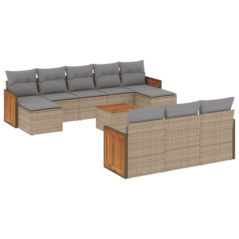 Salon de jardin 11 pcs avec coussins beige résine tressée