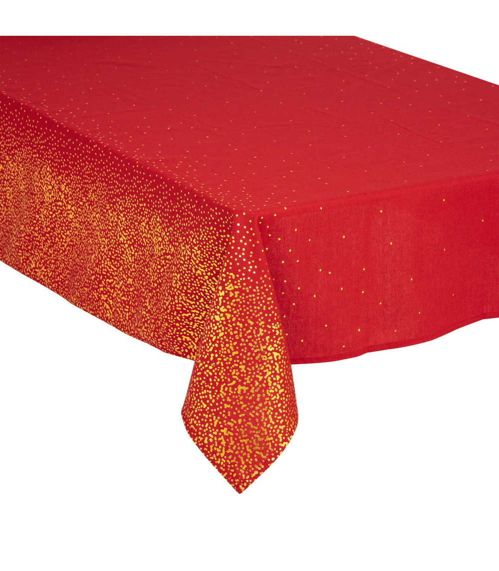 Nappe en polycoton rouge imprimé sapin doré 140 x 360 cm