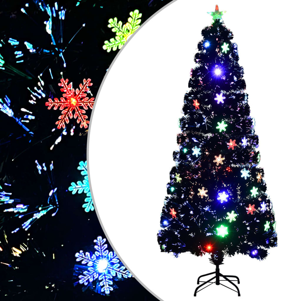 Sapin de noël et flocons de neige led noir 180 cm fibre optique
