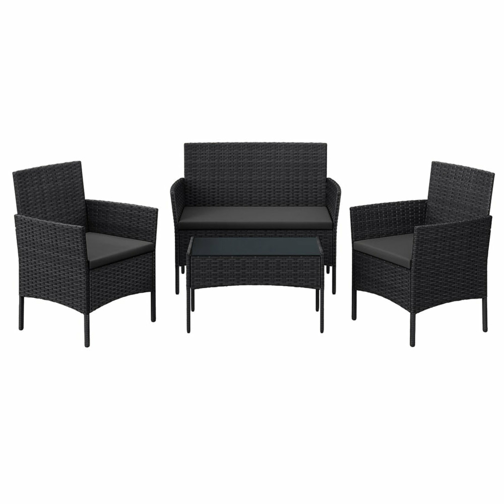 Salon de jardin extérieur ensemble de mobilier surface tressée en pe table et chaises pour terrasse jardin balcon noir 12_000