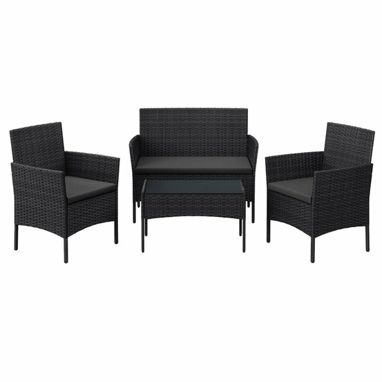 Salon de jardin extérieur ensemble de mobilier surface tressée en pe table et chaises pour terrasse jardin balcon noir 12_000