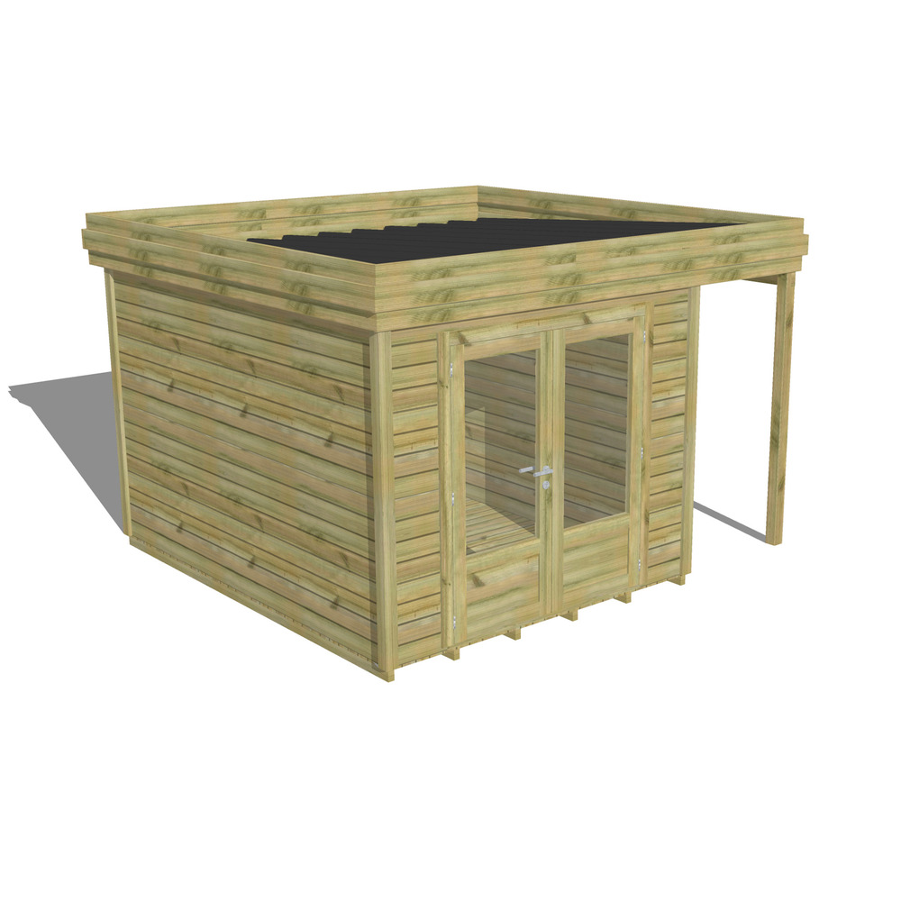 Abri de jardin bois pin traité autoclave 27mm - 3,64x3,44m / 13m2 - bac acier - plancher bois