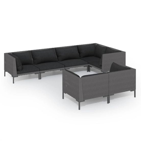 Salon de jardin 7 pcs avec coussins résine tressée gris foncé