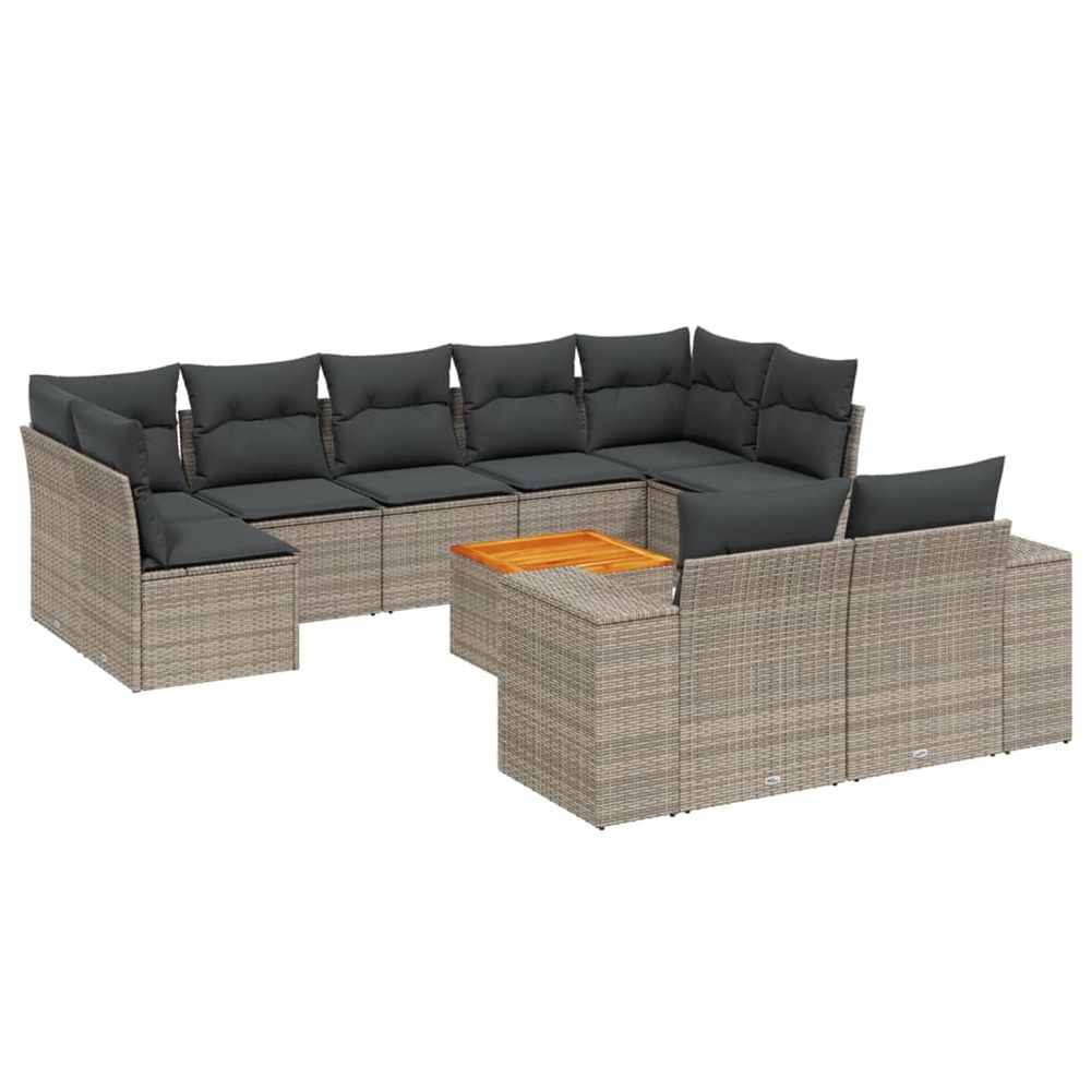 Salon de jardin avec coussins 10 pcs gris résine tressée
