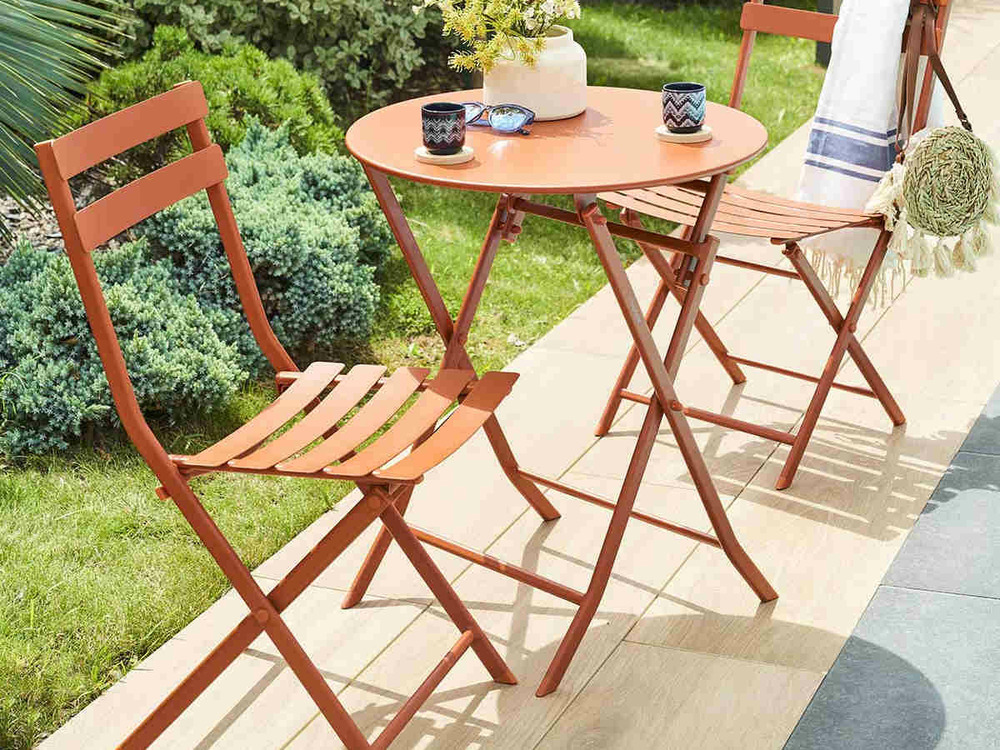 Salon de jardin rond en métal greensboro ø 60 cm ambre avec 2 chaises