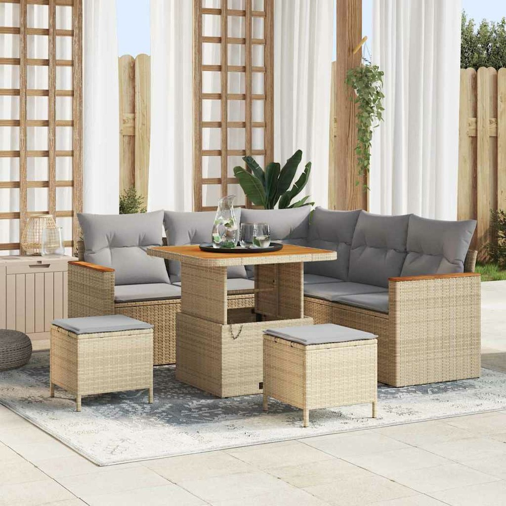 Ensemble de canapé de jardin 8 pcs beige polyrotin