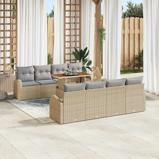 Ensemble de canapé de jardin 9 pcs beige poly rotin