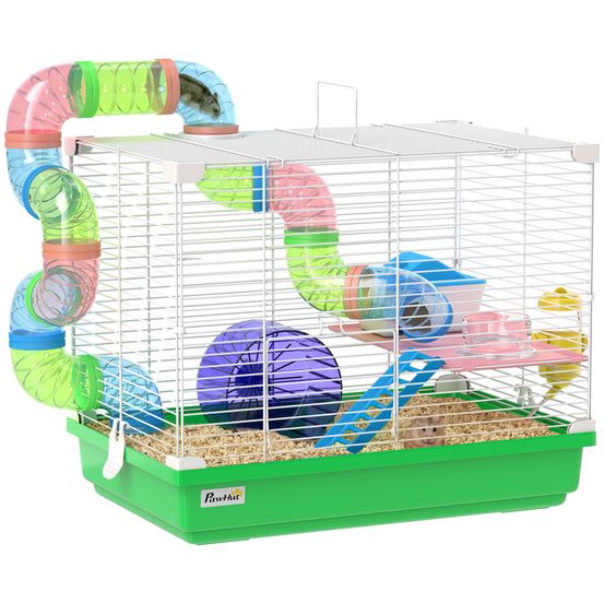 Cage rongeur métal hamster souris centre activités avec tubes 46x30x37cm vert