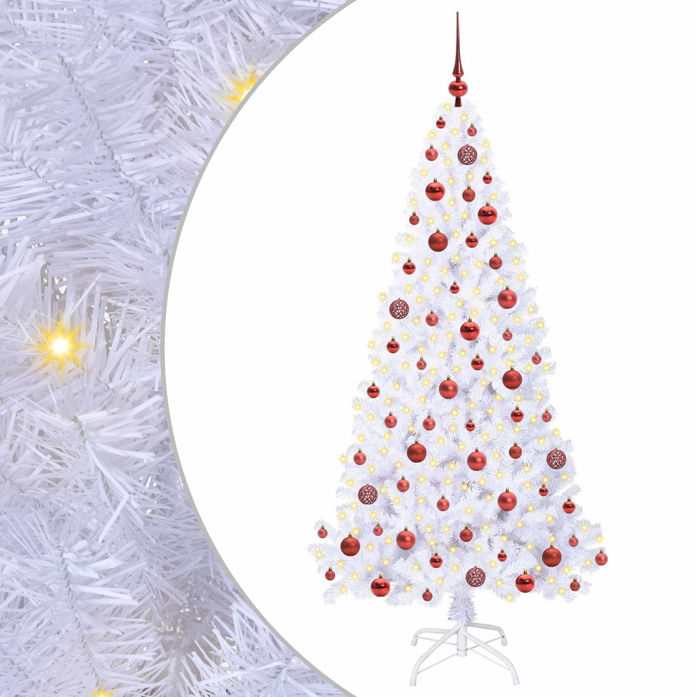 Sapin de noël artificiel avec 300 led blanc 180 cm pvc et acier