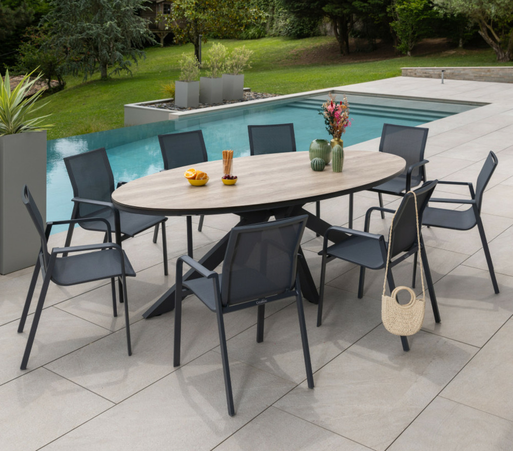 Ensemble table et chaises de jardin - 8 places - chêne - carmelory