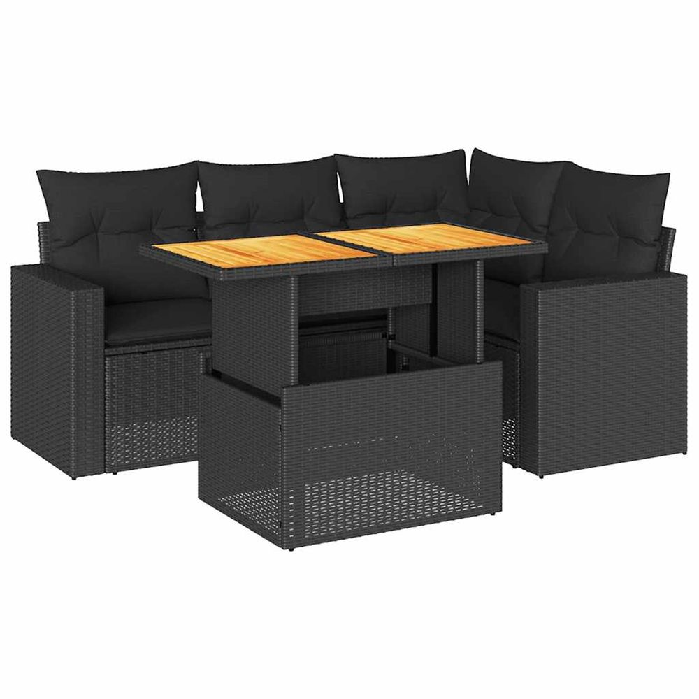 Salon de jardin 5 pcs avec coussins noir résine tressée