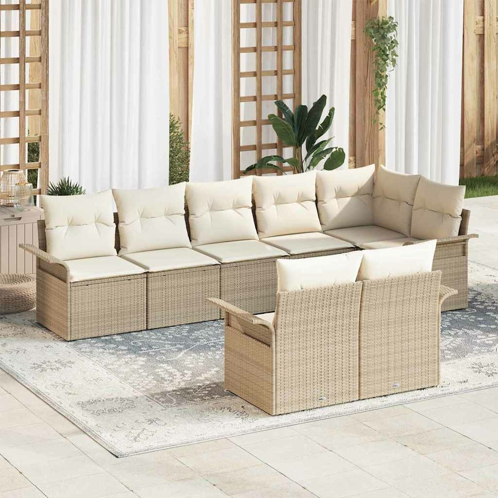 Ensemble de canapé de jardin avec coussin 8 pcs beige polyrotin