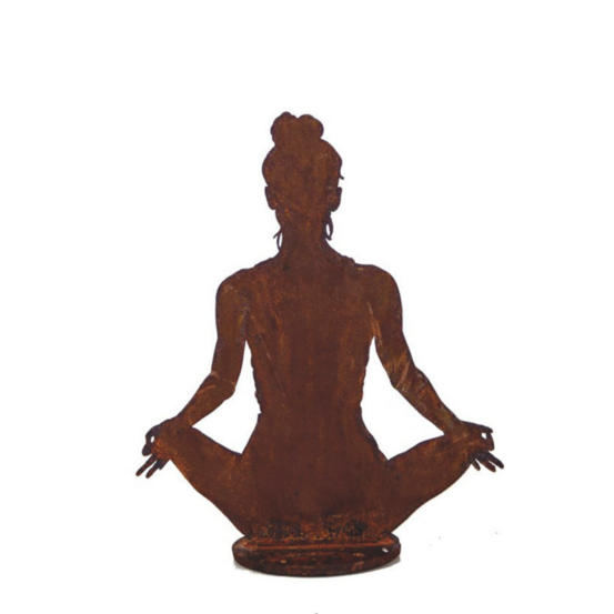 Statue de jardin femme yoga métal rouillé : déco zen - rouille