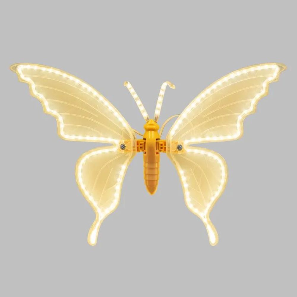 Papillon lumineux led blanc chaud 32cm transparent & jaune lumière fixe série bfy lotti