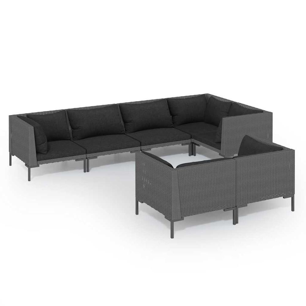 Salon de jardin 7 pcs avec coussins résine tressée gris foncé