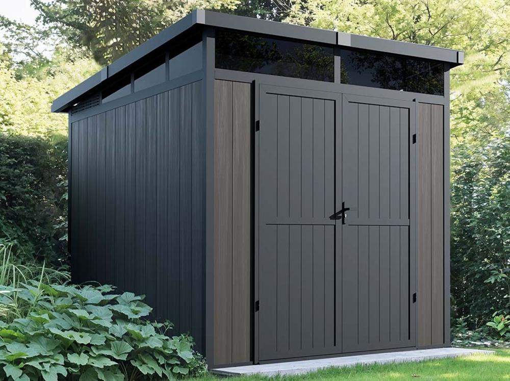 Abri de jardin bois composite 4m2 gris 237x223x227cm evora - cabane a outils - local a vélo