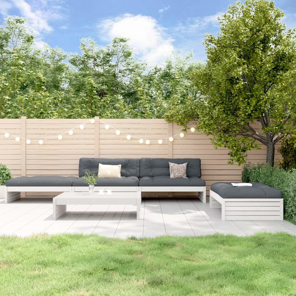 Salon de jardin 5 pcs avec coussins blanc bois massif