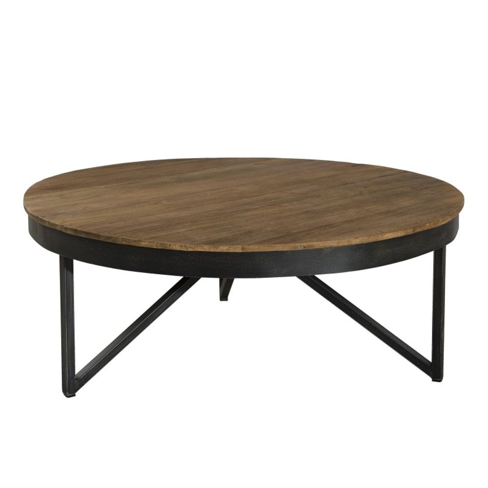 Table basse ronde en teck recyclé et pieds métal noir d90