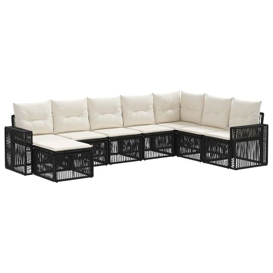Ensemble de canapé de jardin 8 pc noir et blanc crème polyrotin