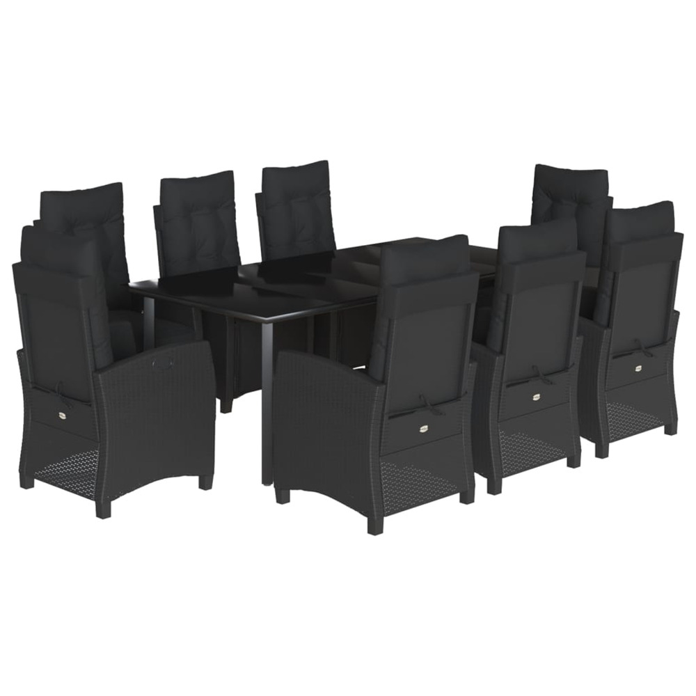 Ensemble à manger de jardin 9pcs coussins noir résine tressée