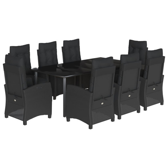 Ensemble à manger de jardin 9pcs coussins noir résine tressée