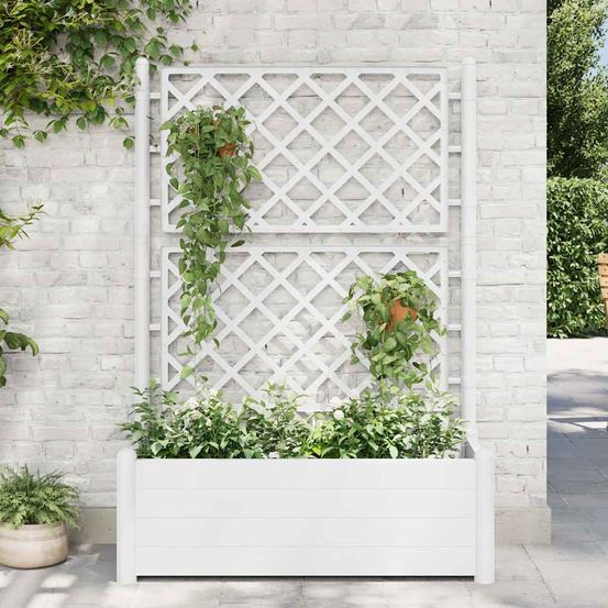 Grande jardinière 90l avec treillis brise-vue pour balcon terrasse jardin blanc