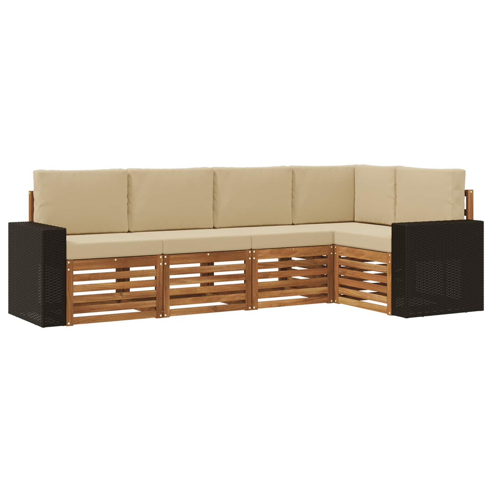 Ensemble de canapé d'angle avec coussin 5 pcs naturel et beige