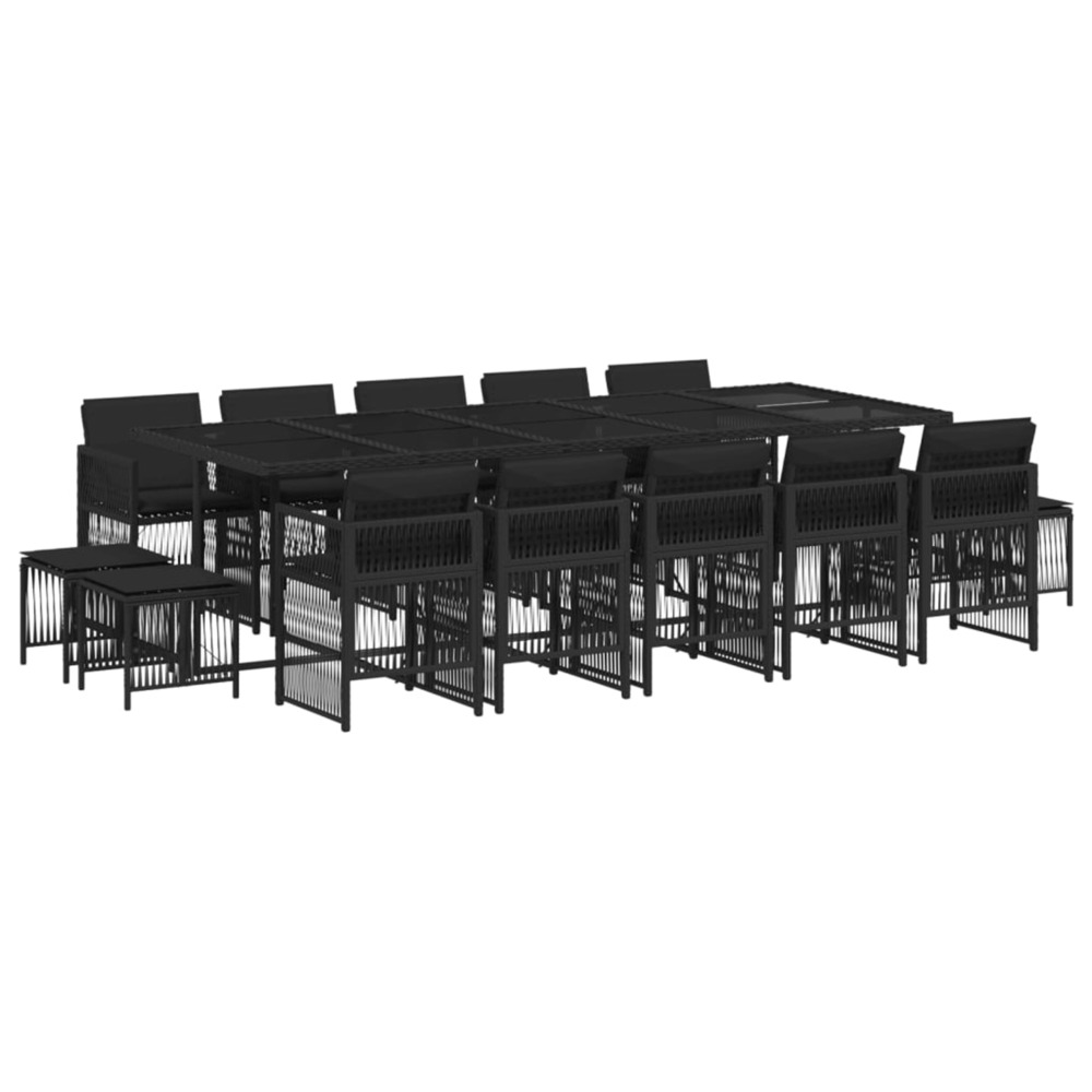 Ensemble à manger de jardin 15 pcs coussins noir résine tressée