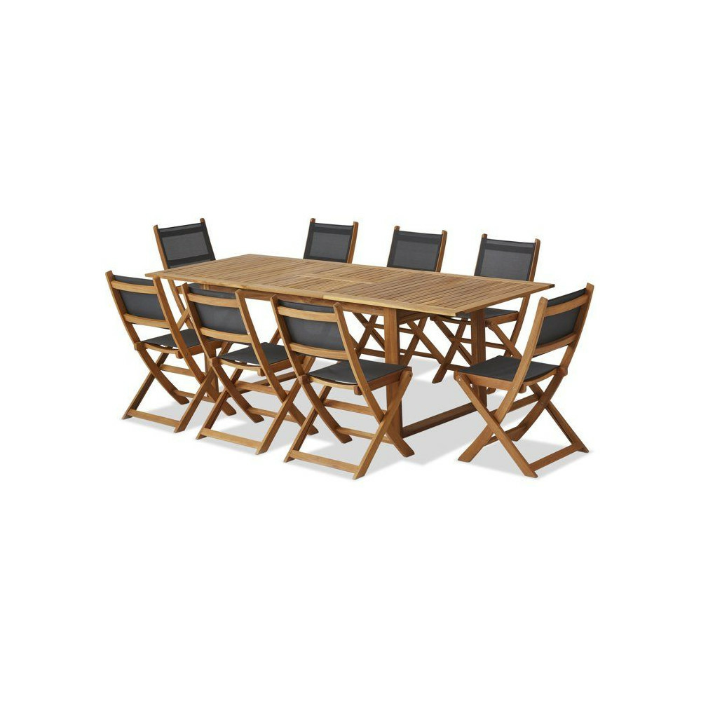Ensemble repas de jardin - table extensible + 8 chaises - bois d'acacia - 8 places - levata - bocarnea