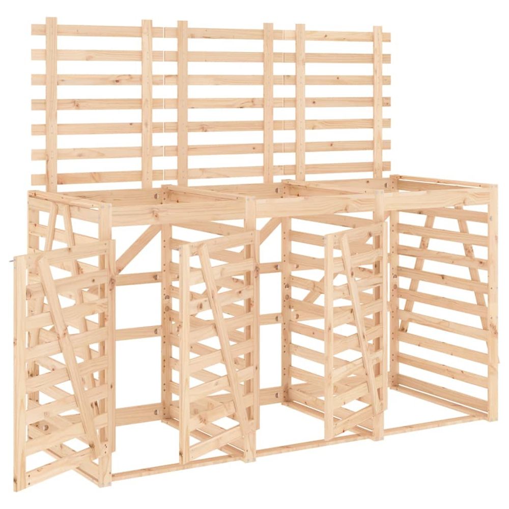 Abri pour poubelle triple sur roulettes bois massif de pin