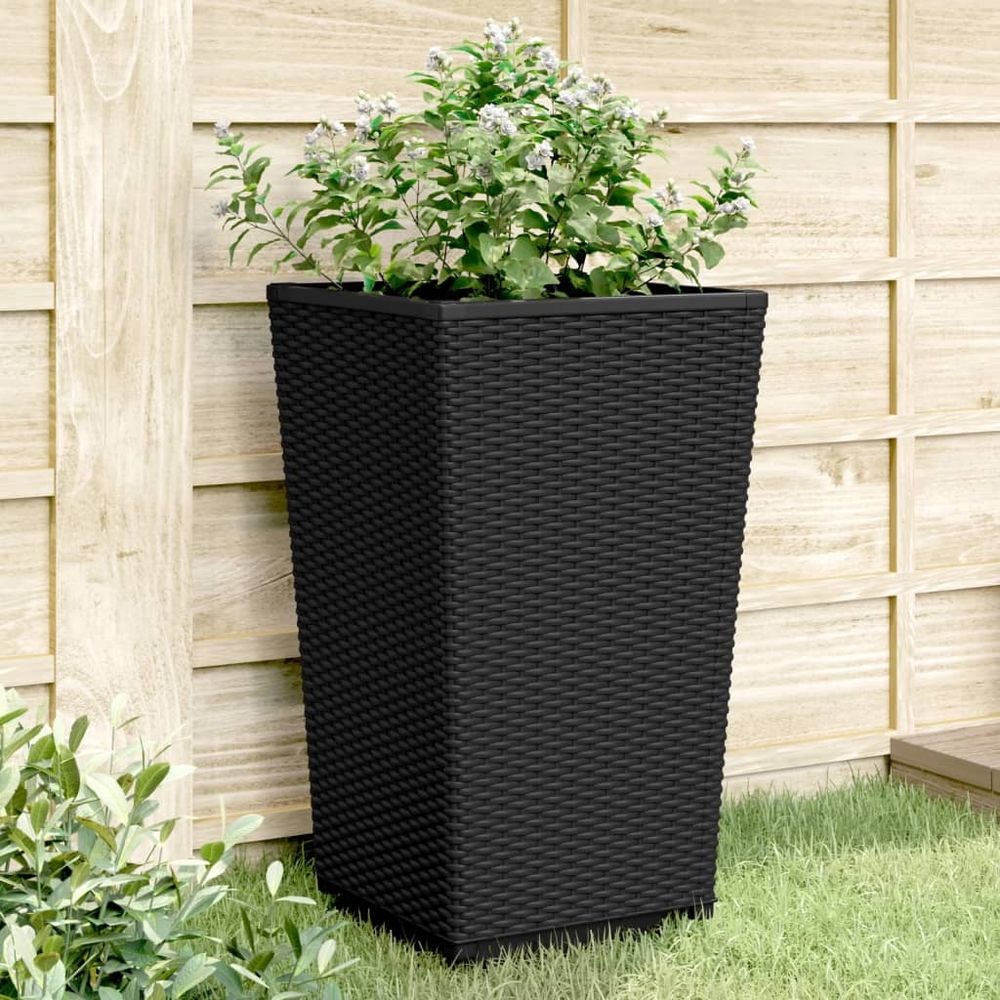 Lot de 2 jardinières hautes carrées aspect rotin noir 57 cm
