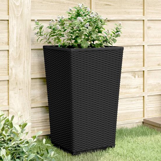 Lot de 2 jardinières hautes carrées aspect rotin noir 57 cm