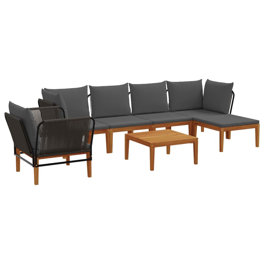 7 pc bois d'acacia massif et corde naturel