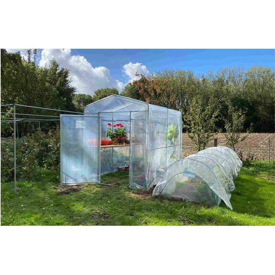 Serre de jardin primeur - 5m² - 2 x 2,7m - serre à semis - pieds droits - polyéthylène haute densité - 1 porte - les serres tonneau
