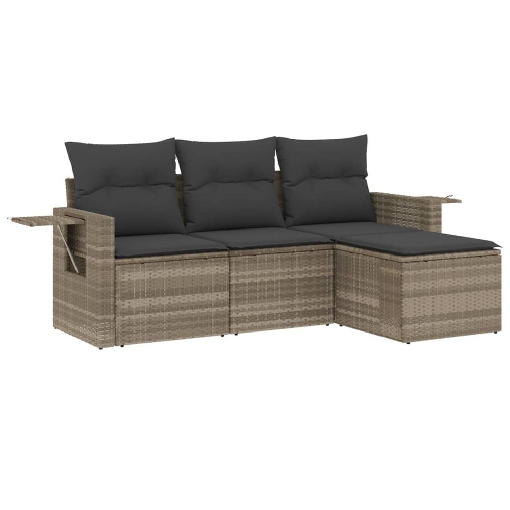 Salon de jardin 4 pcs avec coussins gris clair résine tressée