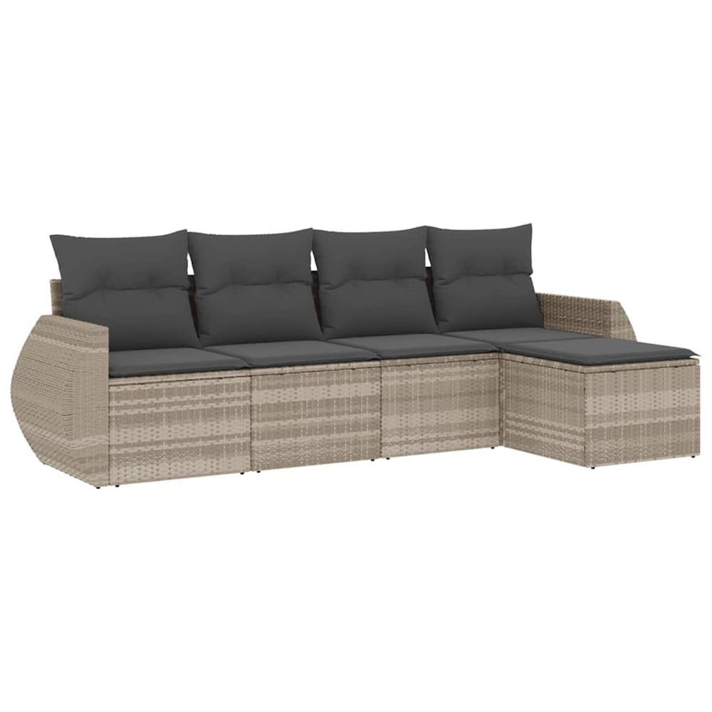 Salon de jardin 5 pcs avec coussins gris clair résine tressée