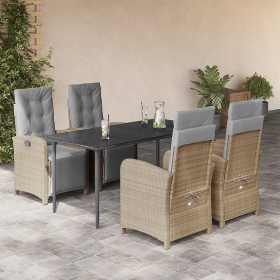 Ensemble à manger de jardin avec coussins 5pcs beige poly rotin