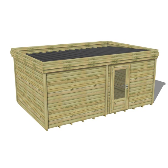 Abri de jardin bois pin traité autoclave 27mm - 5,69x3,44m / 20m2 - bac acier - plancher bois