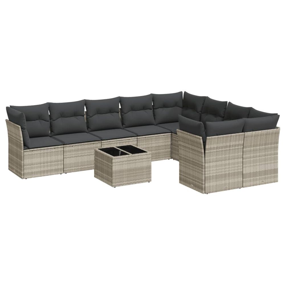 Salon de jardin avec coussins 10 pcs gris clair résine tressée