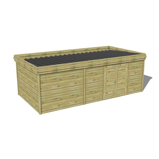 Abri de jardin bois pin traité autoclave 27mm - 7,39x3,44m / 25m2 - bac acier - abri français