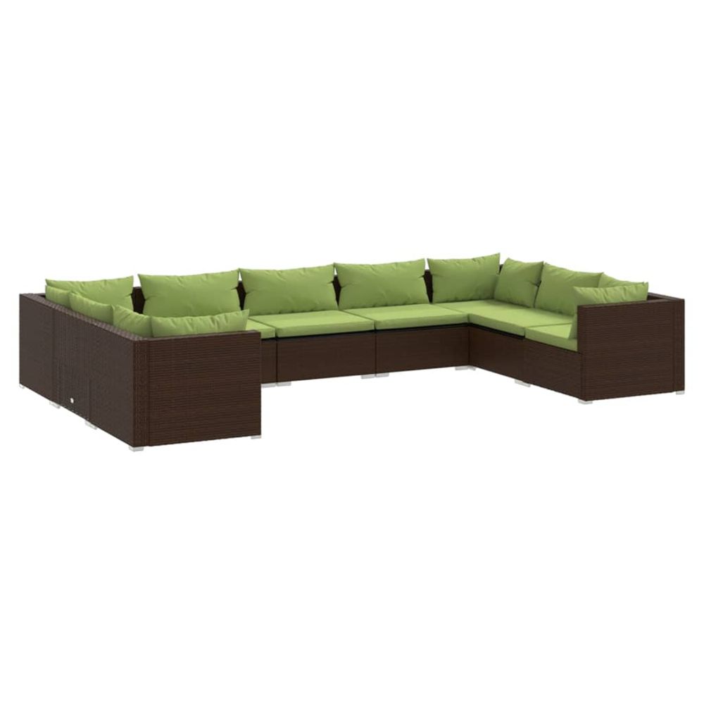 Salon de jardin 9 pcs avec coussins résine tressée marron