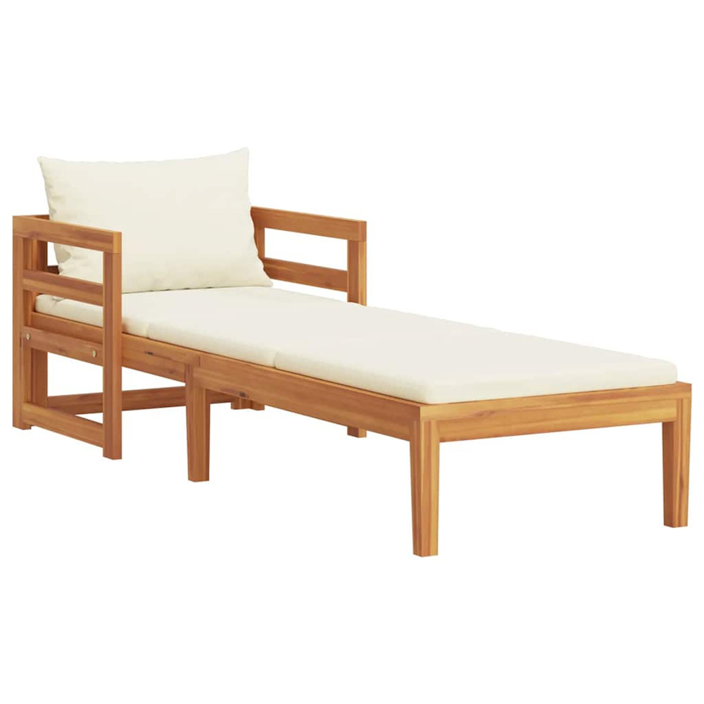 Chaise longue avec coussins blanc crème bois d'acacia solide bain de soleil