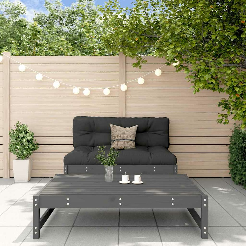 Salon de jardin 2 pcs avec coussins gris bois massif