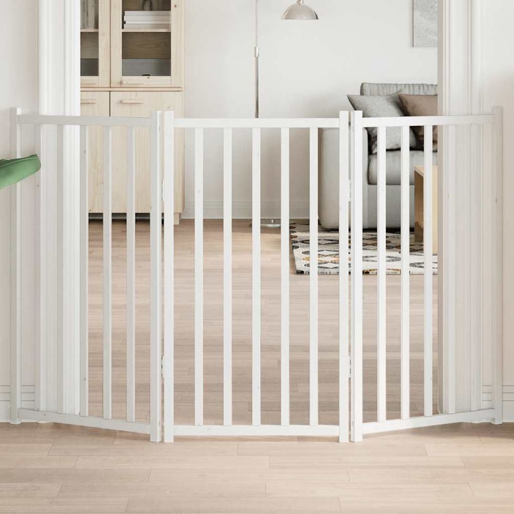 Barrière de sécurité chien haute 90 cm bois pliable intérieur blanc
