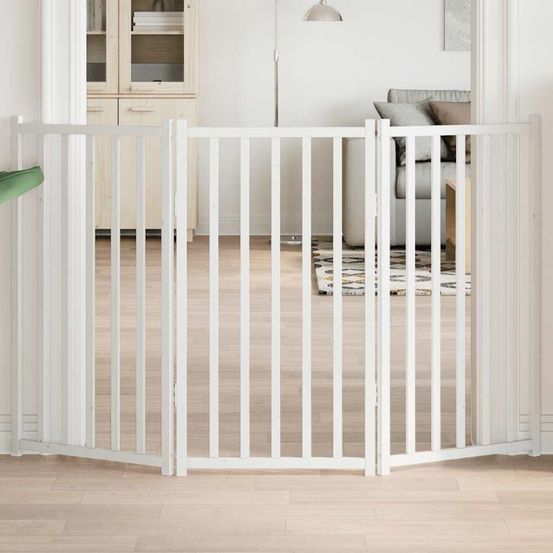 Barrière de sécurité chien haute 90 cm bois pliable intérieur blanc