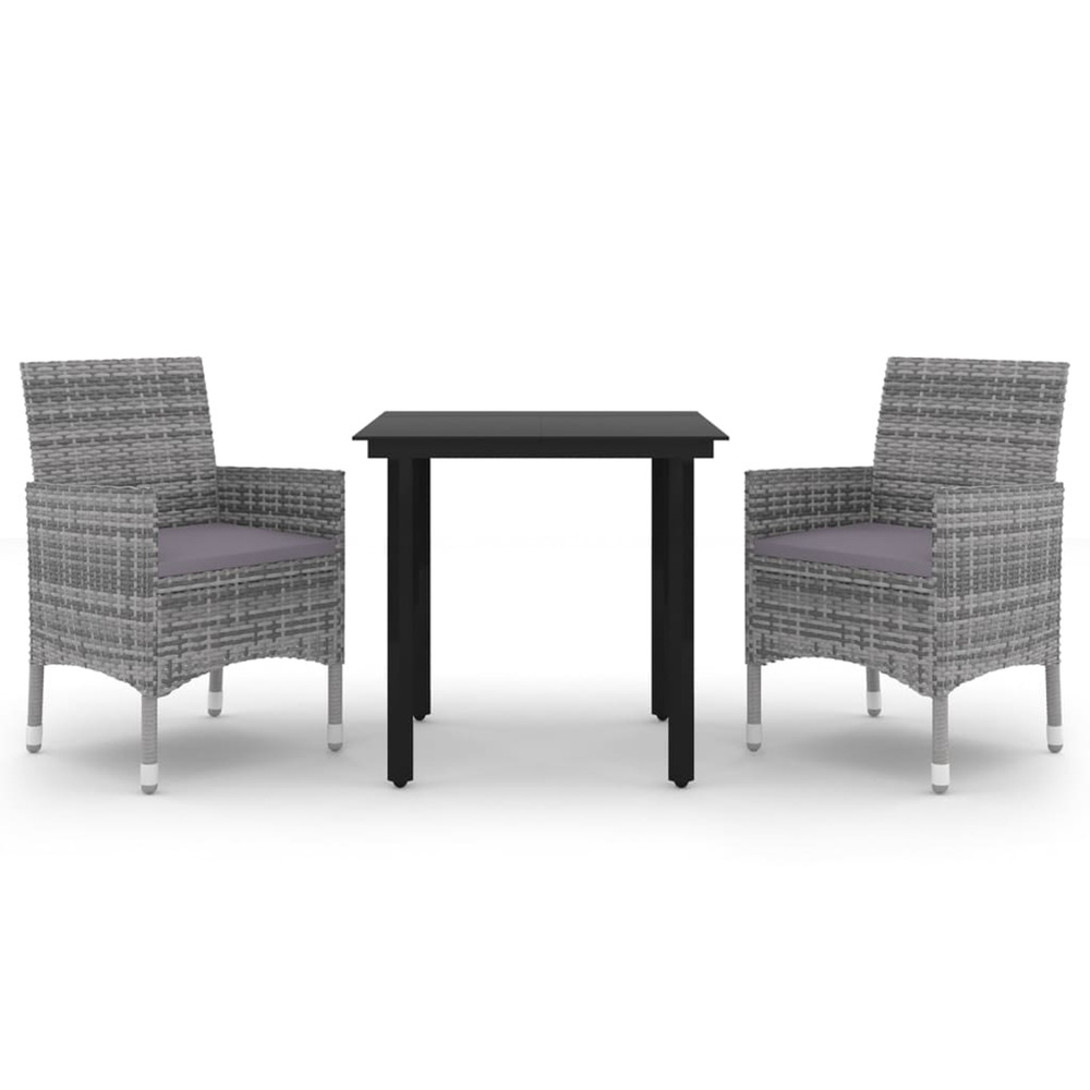 Ensemble à manger de jardin coussins 3 pcs résine tressée verre